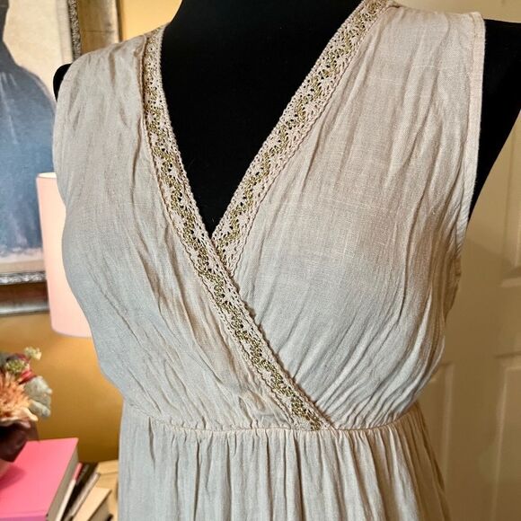 Elena Baldi Linen Midi Dress Size LARGE Beige Tan Natural NWOT - Picture 2 of 7